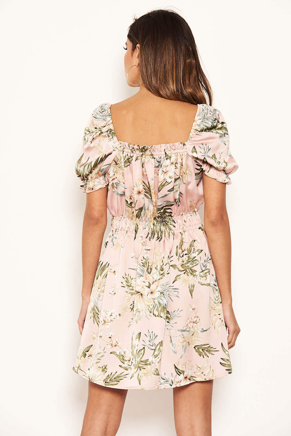 Kikodress - Pink Floral Milkmaid Puff Sleeve Dress