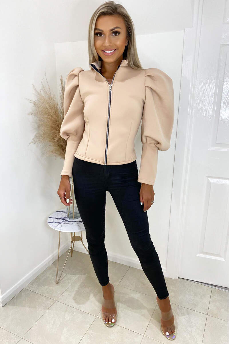 Kikodress - Stone Scuba Puff Sleeve Jacket