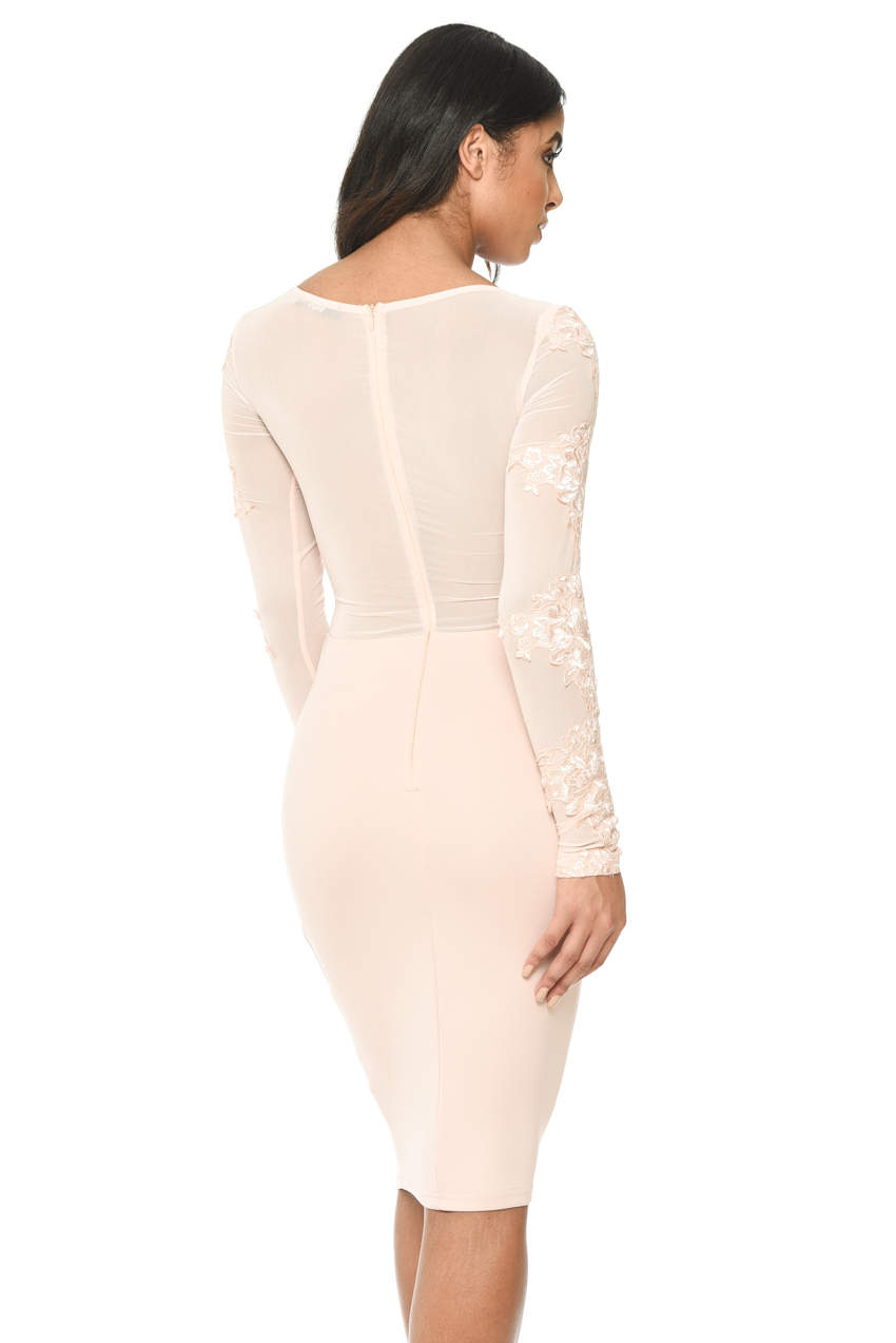 Kikodress - Blush Lace Detail Long Sleeved Bodycon Dress