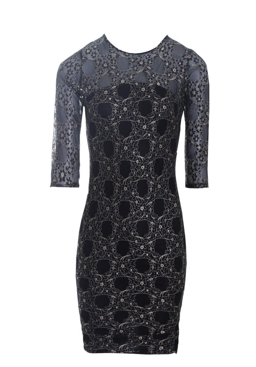 Kikodress - Black And Gold Lace Bodycon Dress