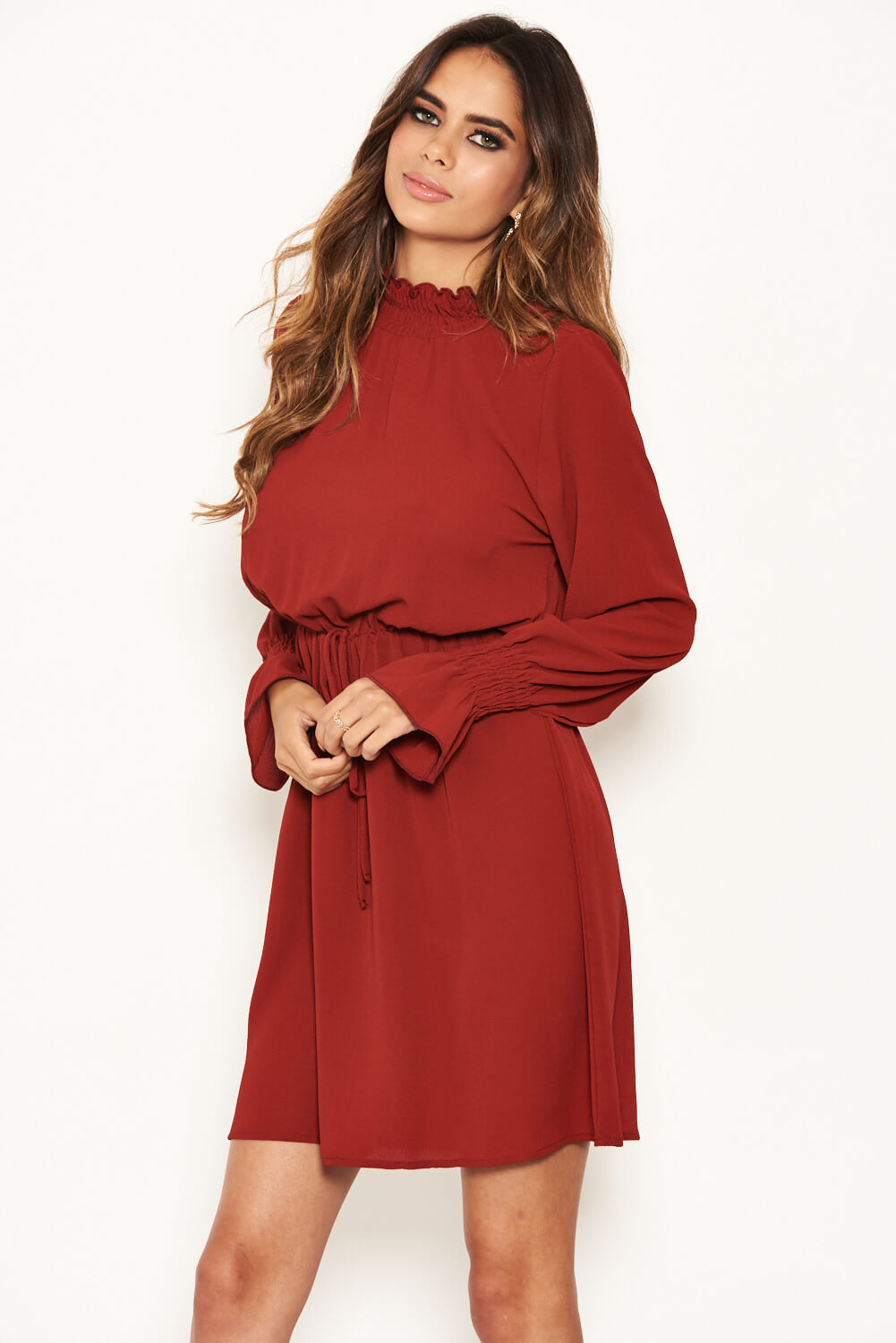 Kikodress - Brick High Neck Skater Dress