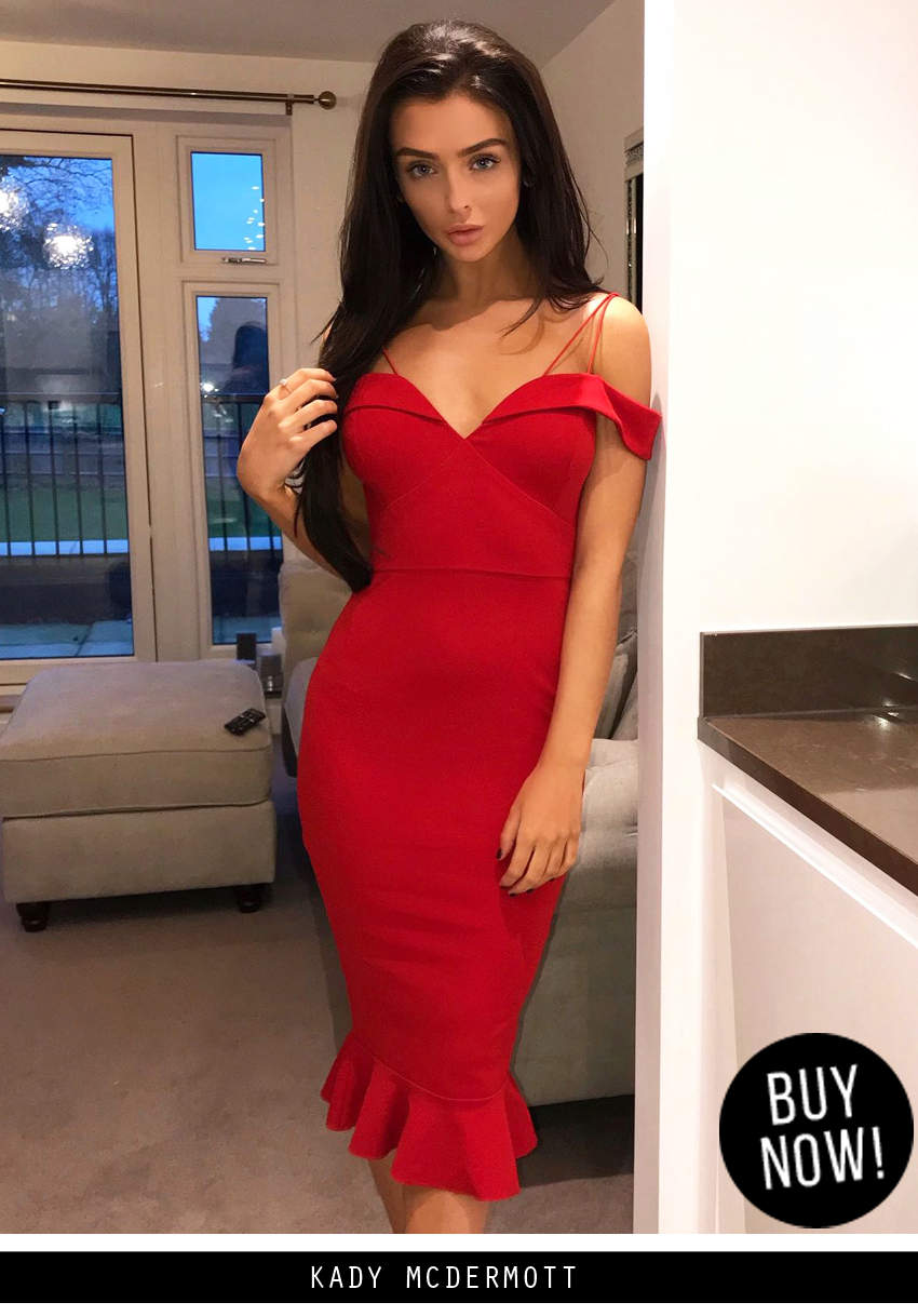 Kikodress - Red Off The Shoulder Fishtail Dress