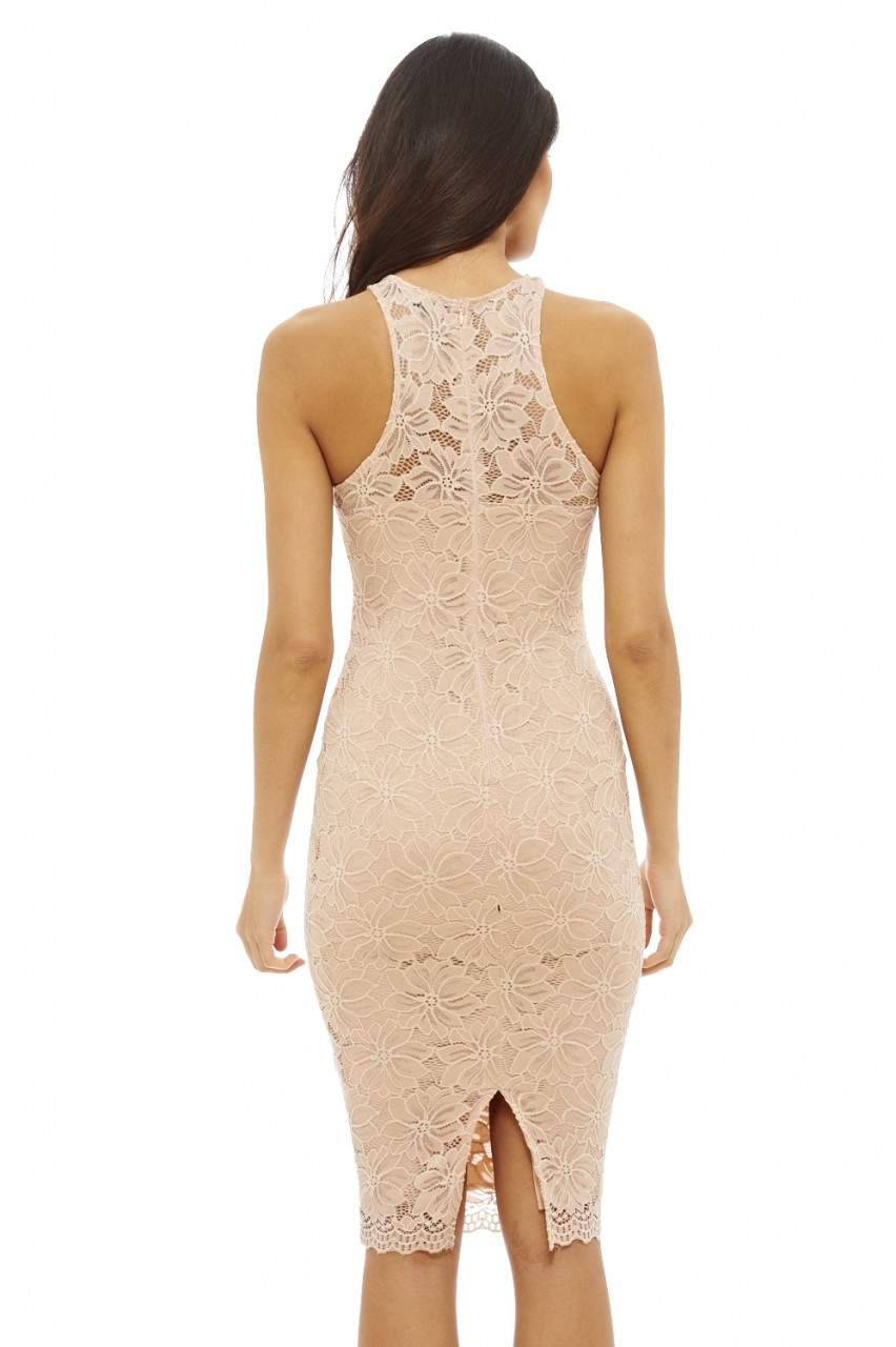 Kikodress - Cut In Neck Lace Bodycon Dress