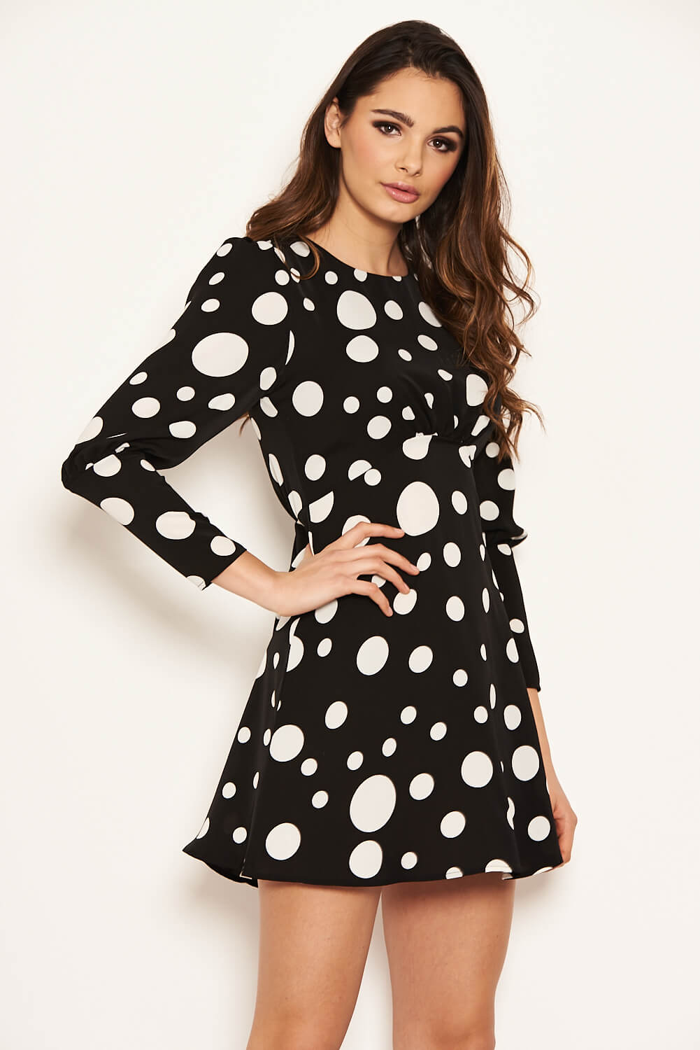 Kikodress - Black Polka Dot Long Sleeve Dress