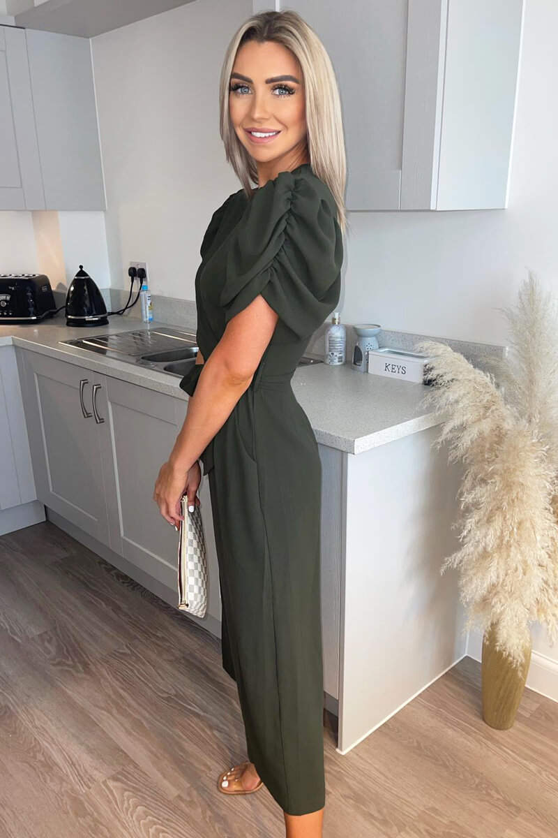 Kikodress - Olive Puff Sleeve Jumpsuit