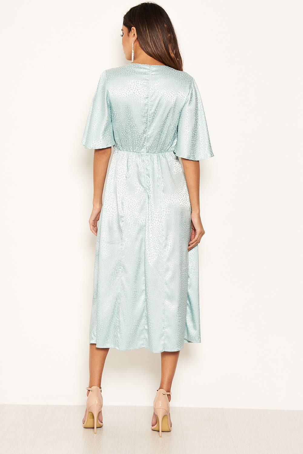 Kikodress - Blue Printed Satin Midi Dress