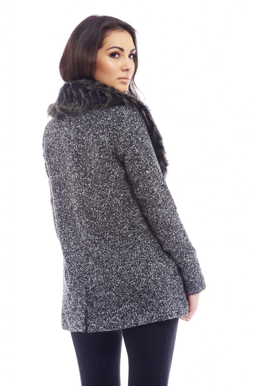 Kikodress - Tweed Fur Collar Jacket