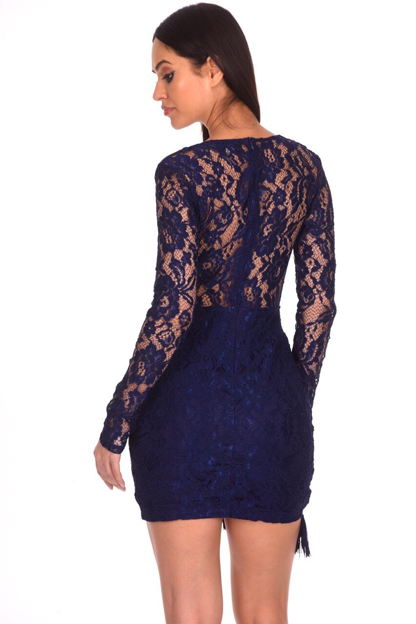 Kikodress - Navy Lace Sleeved Bodycon Dress