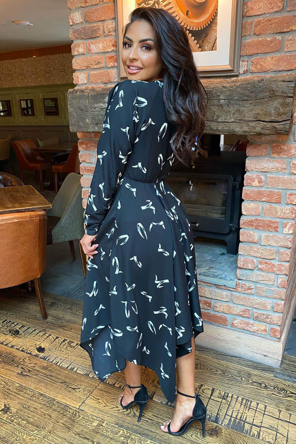 Kikodress - Black Printed Handkerchief Midi Dress