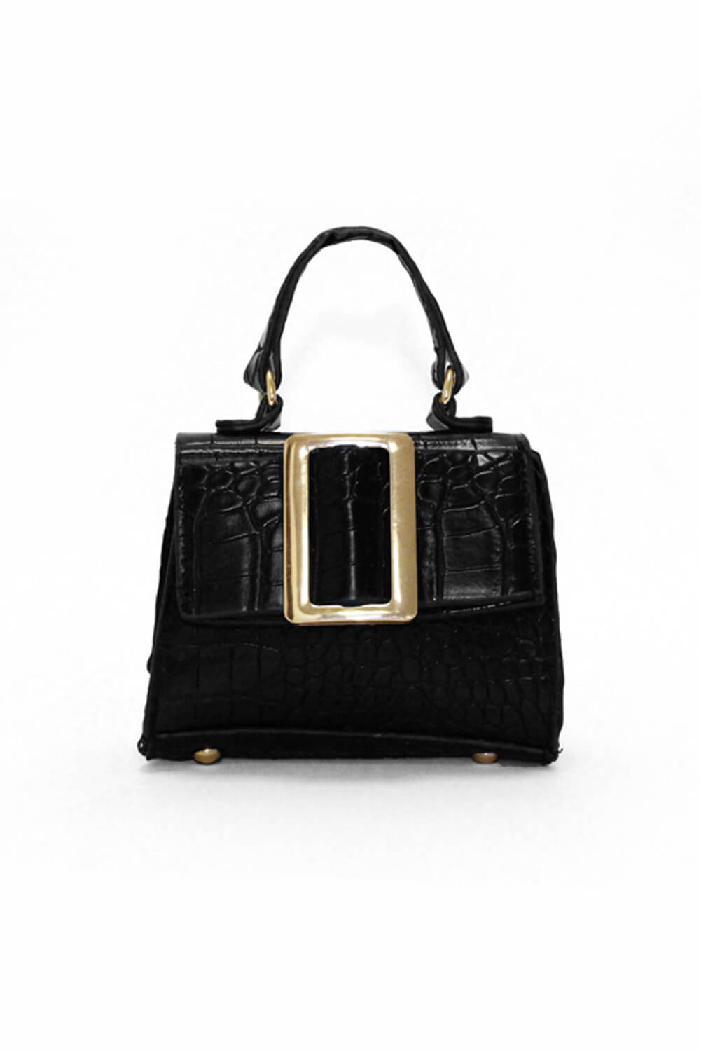 Kikodress - Black Croc Mini Handbag With Gold Buckle