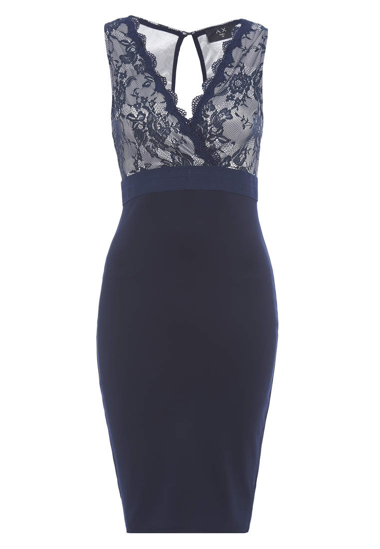 Kikodress - Lace Wrap Contrast Bodycon Dress