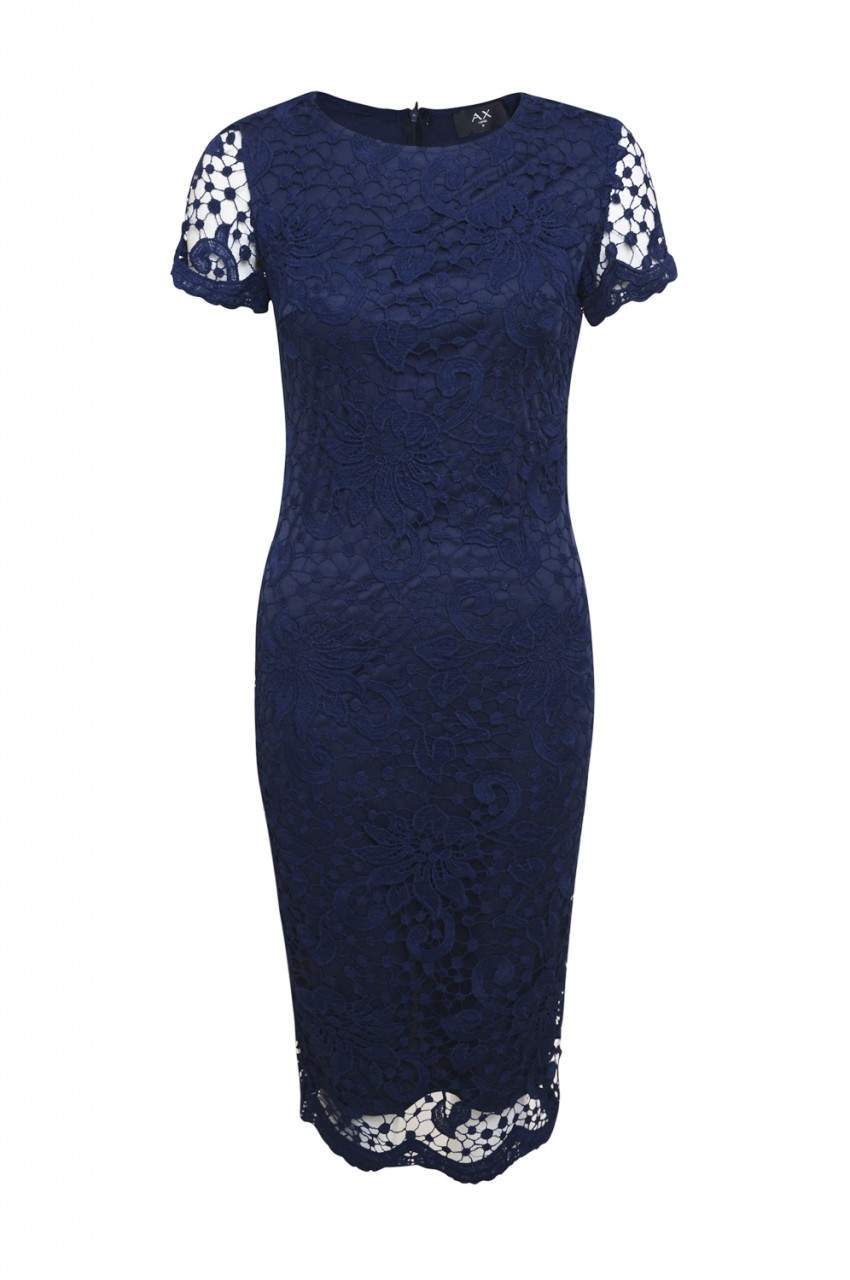 Kikodress - Navy Crochet Lace Midi Dress
