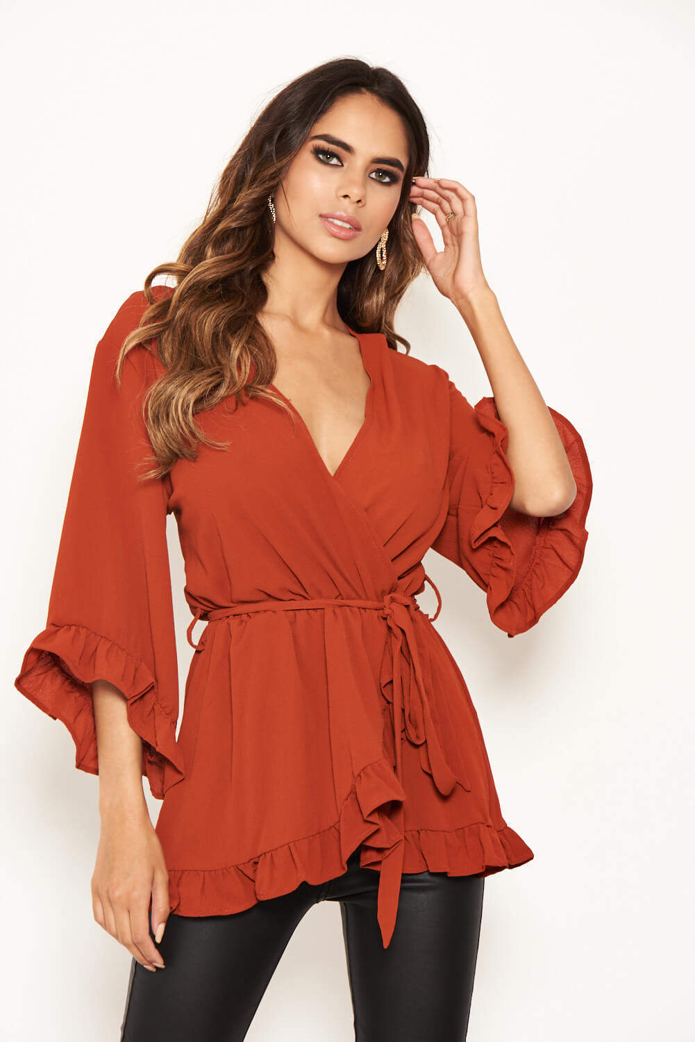 Kikodress - Rust Wrap Frill Top