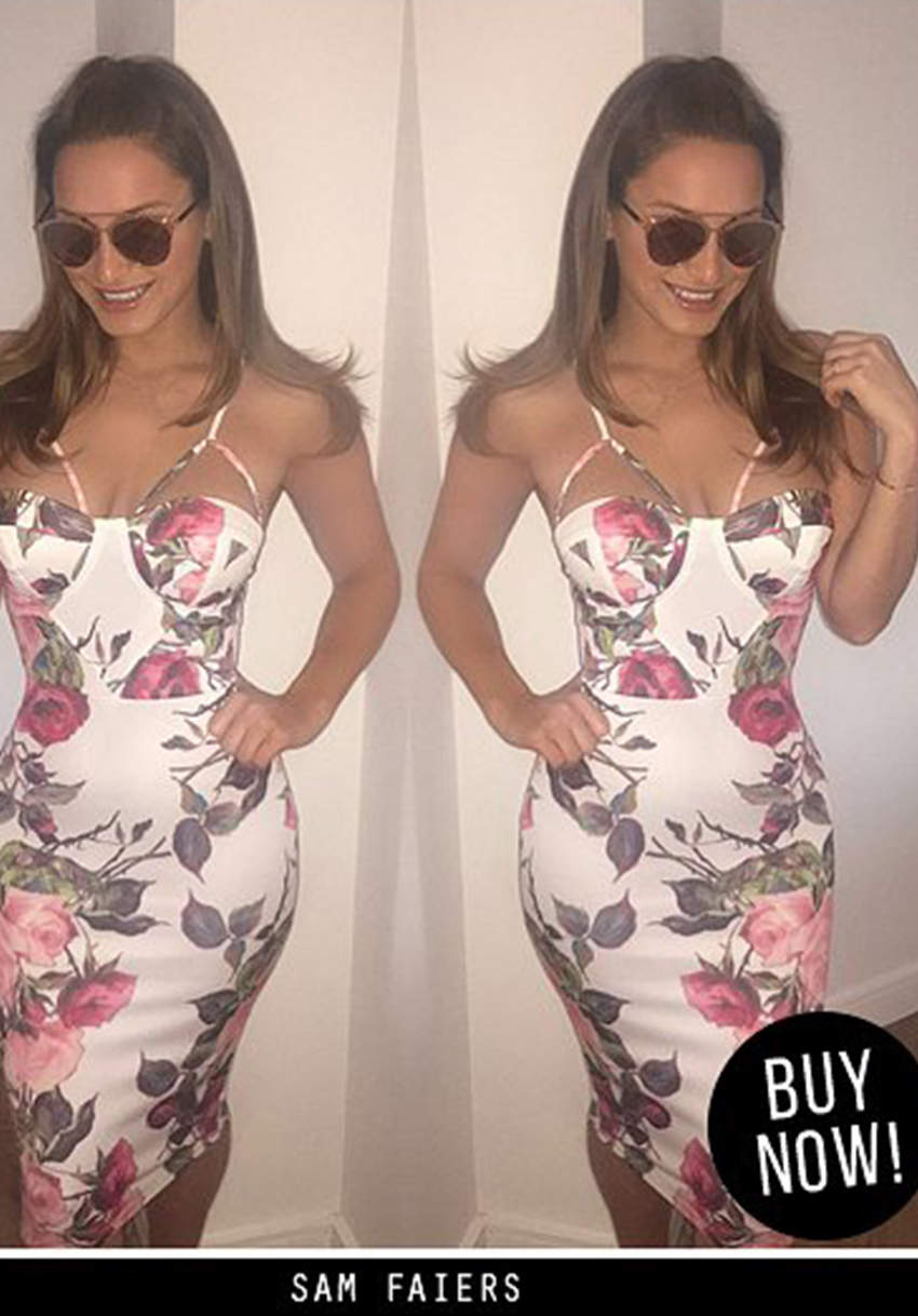 Kikodress - Cream Floral Bodycon Dress With Harness Detail