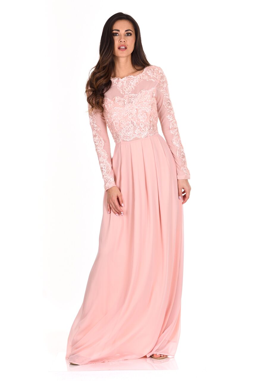 Kikodress - Lace Detail Sleeved Maxi Dress