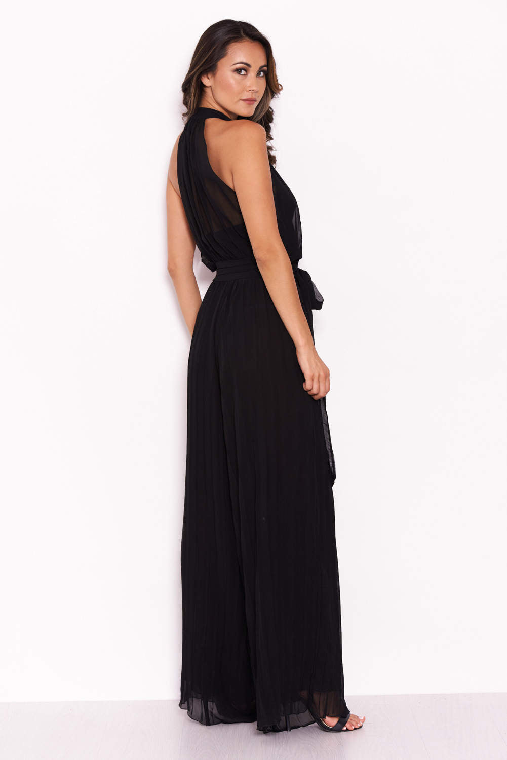 Kikodress - Black Pleated Choker Neck Jumpsuit