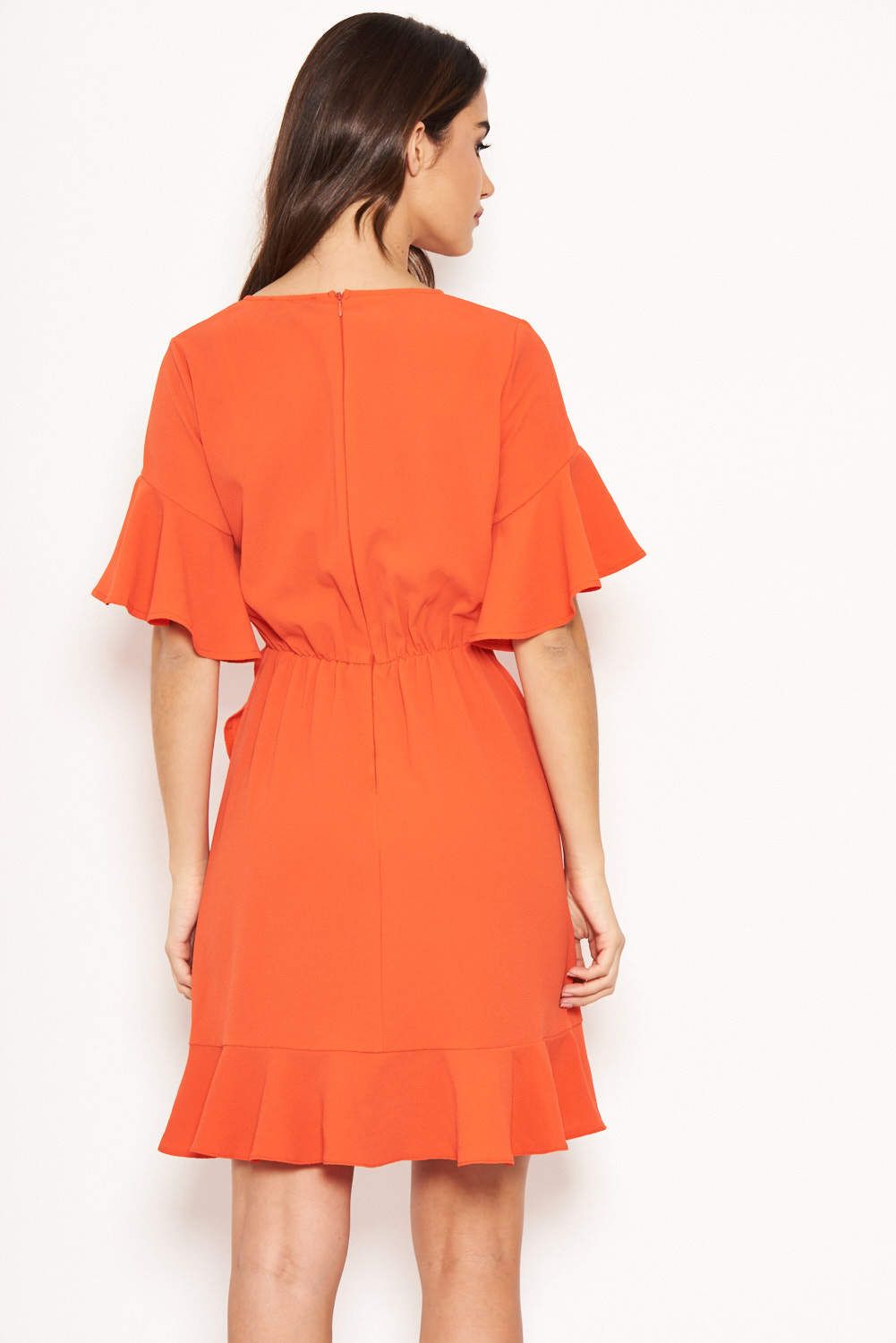 Kikodress - Orange Frill Detail Wrap Dress