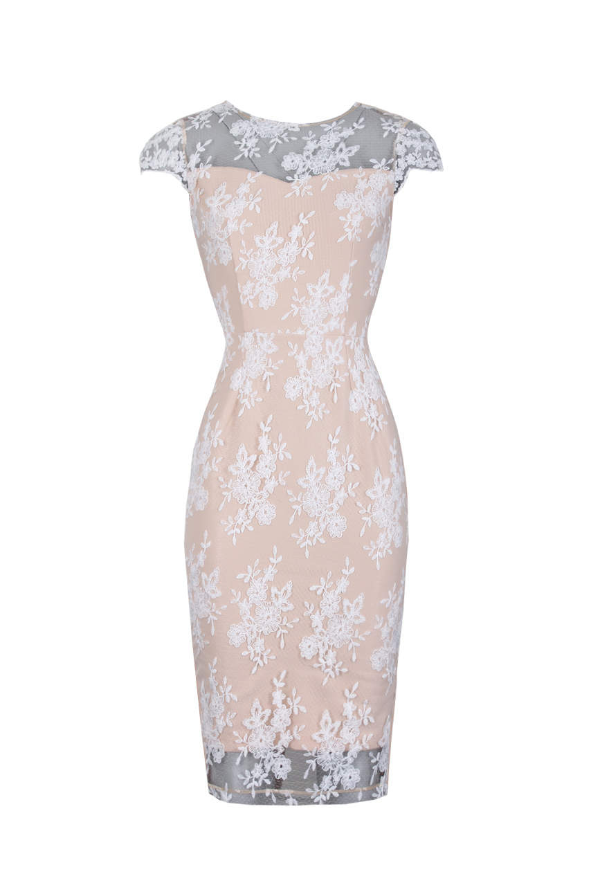 Kikodress - Nude Floral Lace Midi Dress