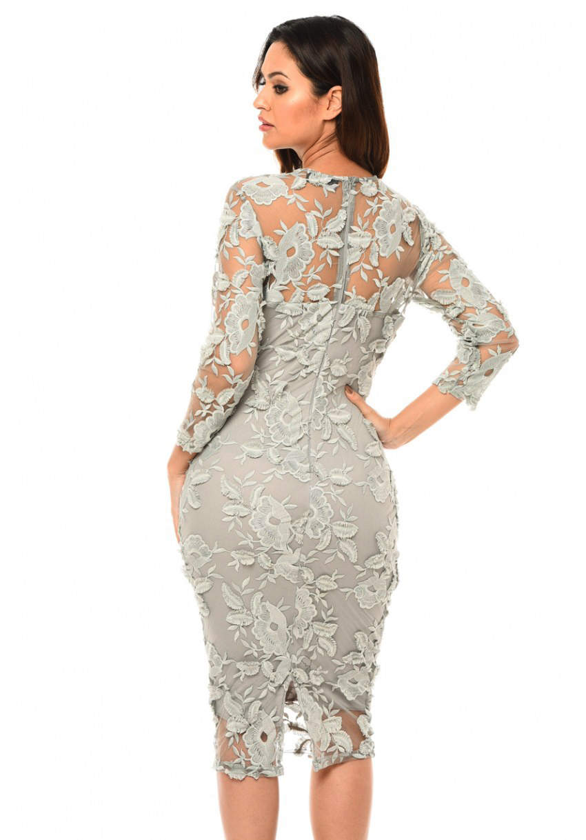 Kikodress - Silver Crochet Bodycon Dress