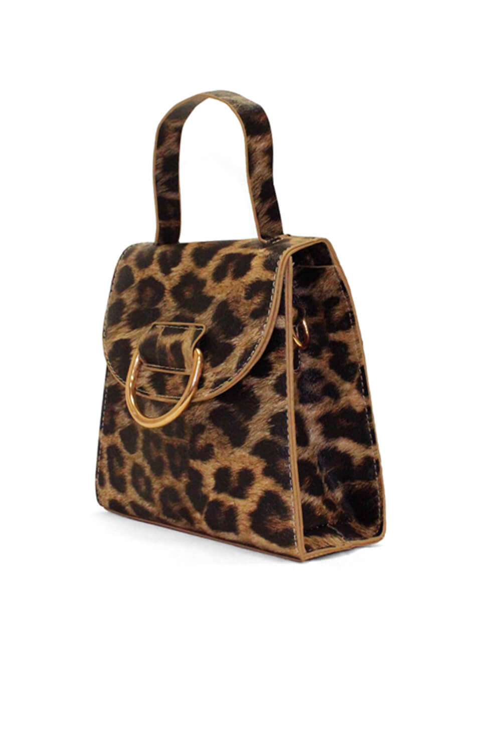 Kikodress - Leopard Mini Patent Bag With Gold Ring