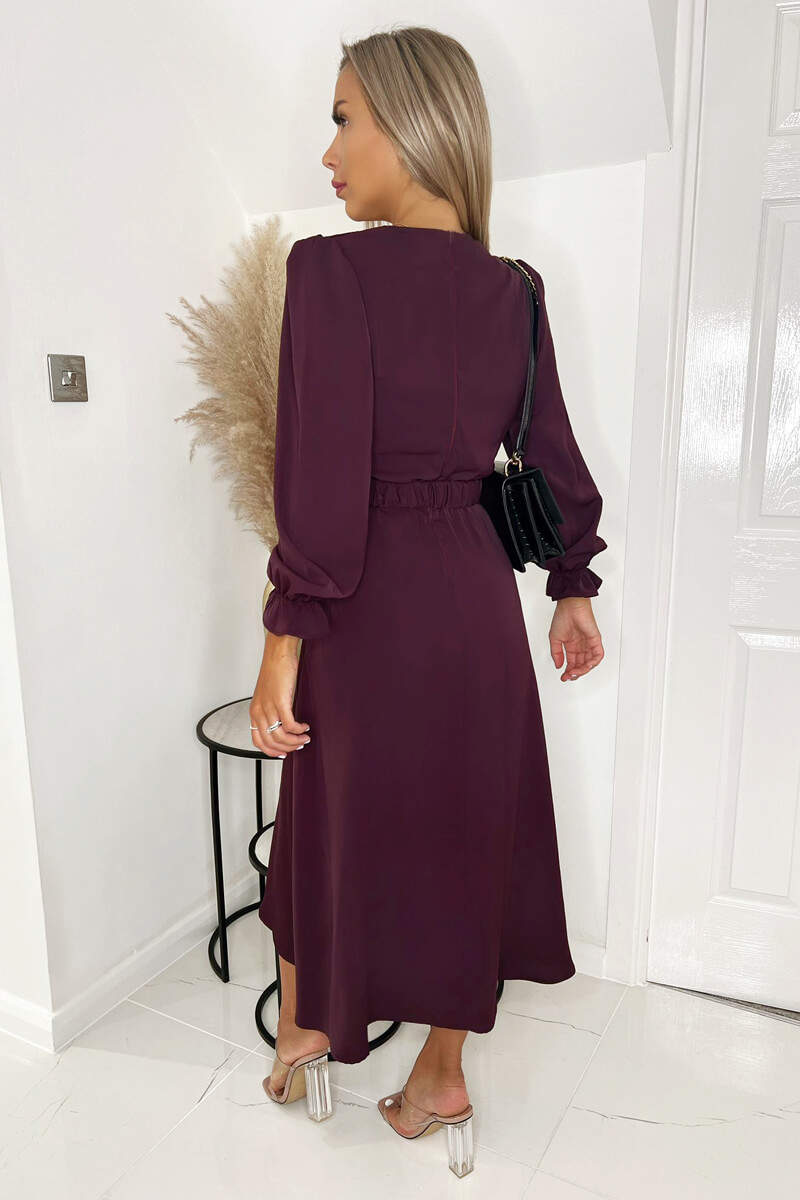 Kikodress - Plum Long Sleeve Belted Midi Dress