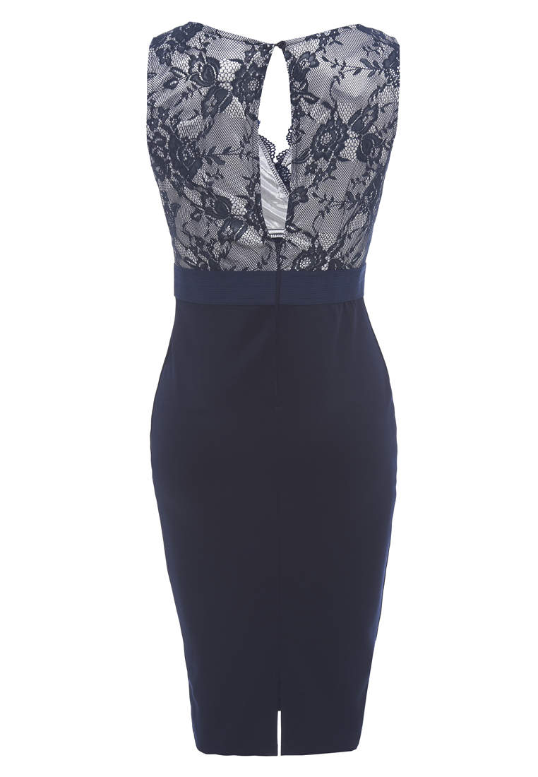Kikodress - Lace Wrap Contrast Bodycon Dress