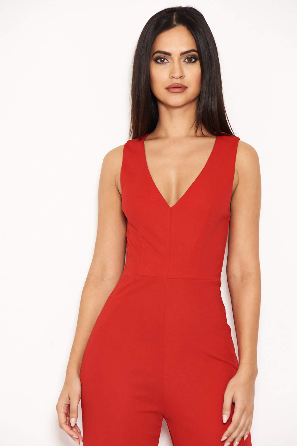Kikodress - Red V Neck Jumpsuit