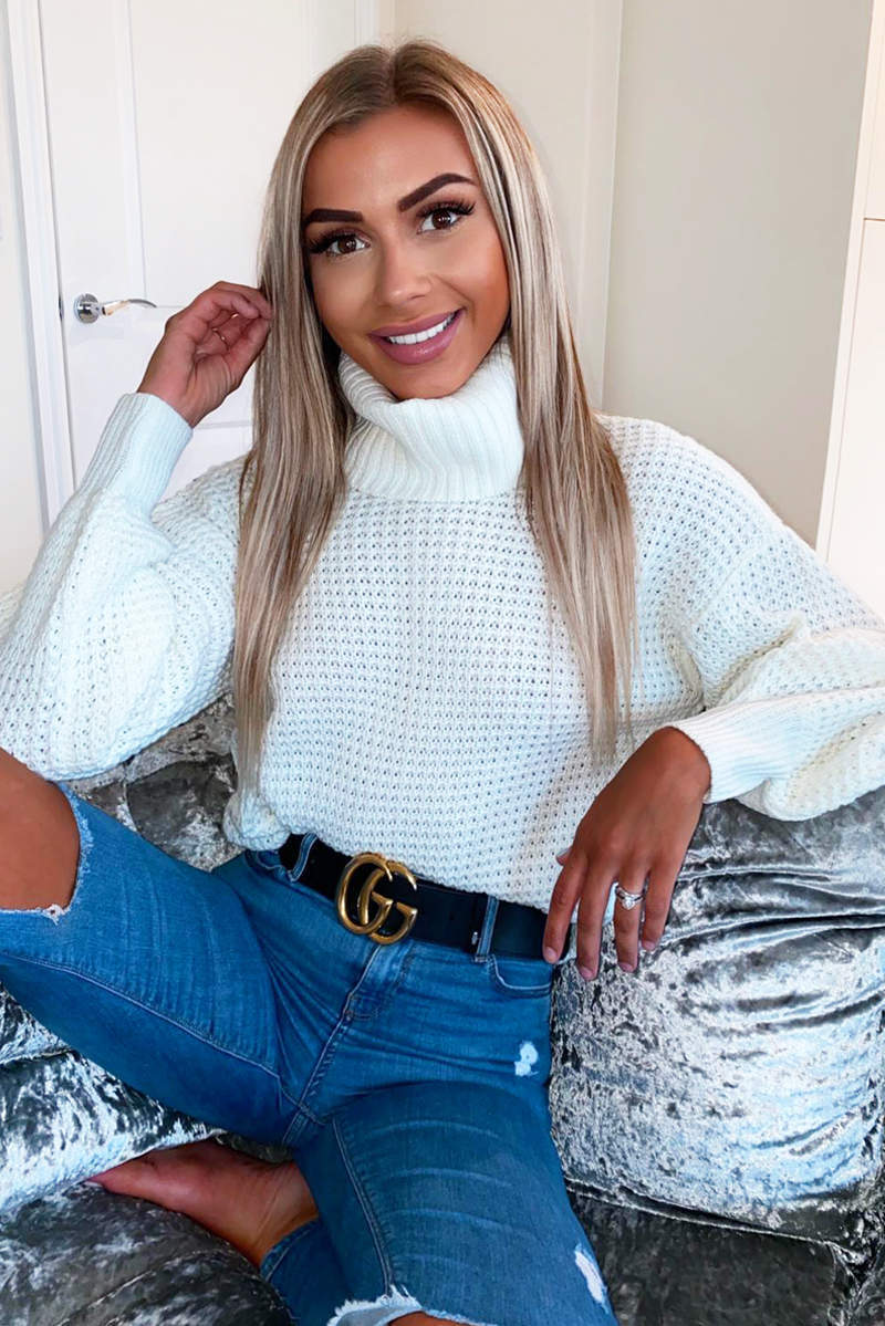 Kikodress - Cream Waffle Stitch Roll Neck Jumper