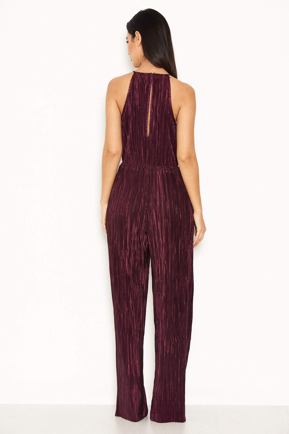 Kikodress - Plum Pleated High Neck Jumpsuit