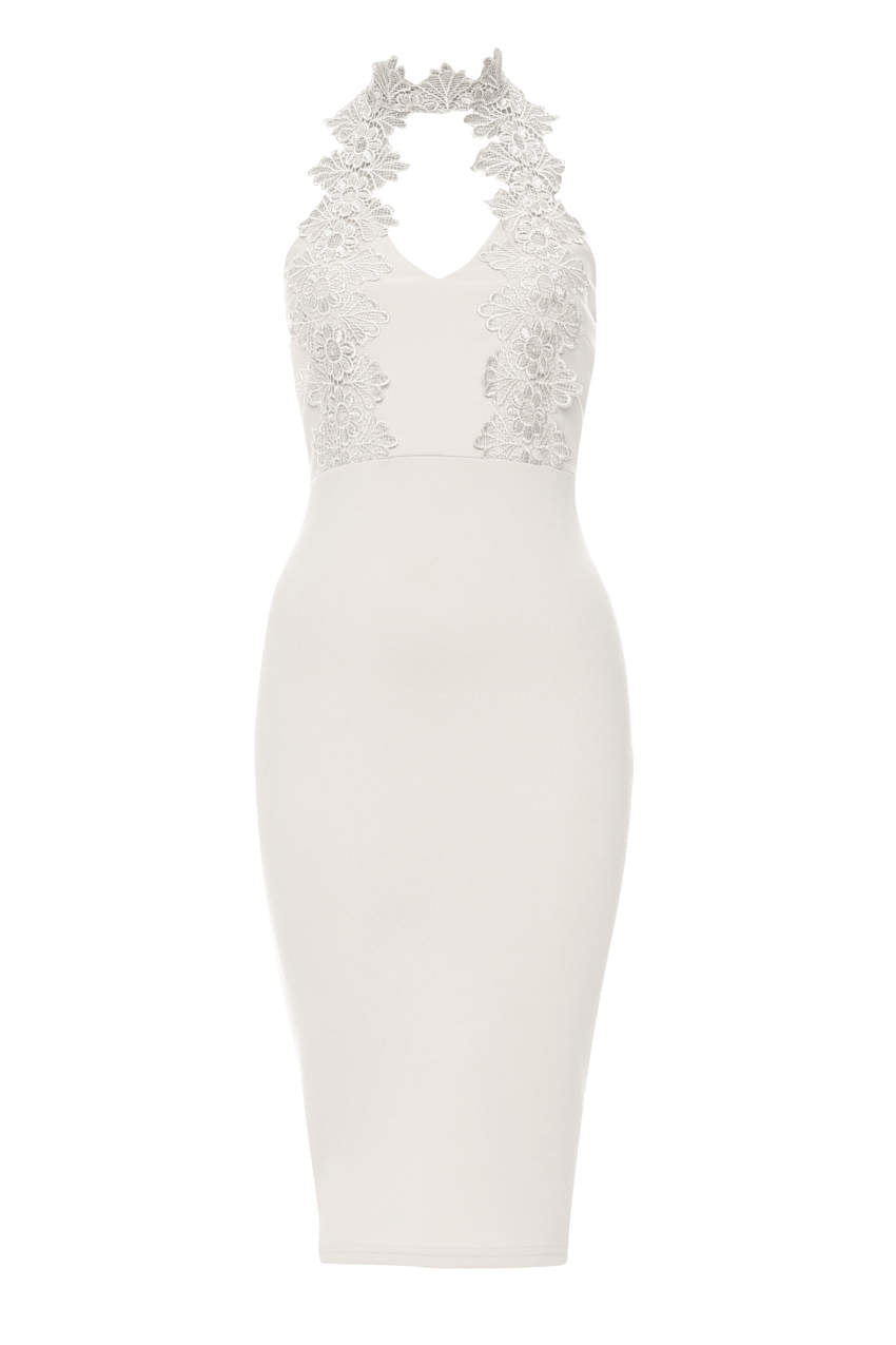 Kikodress - Silver Halterneck Choker Dress With Lace Detail