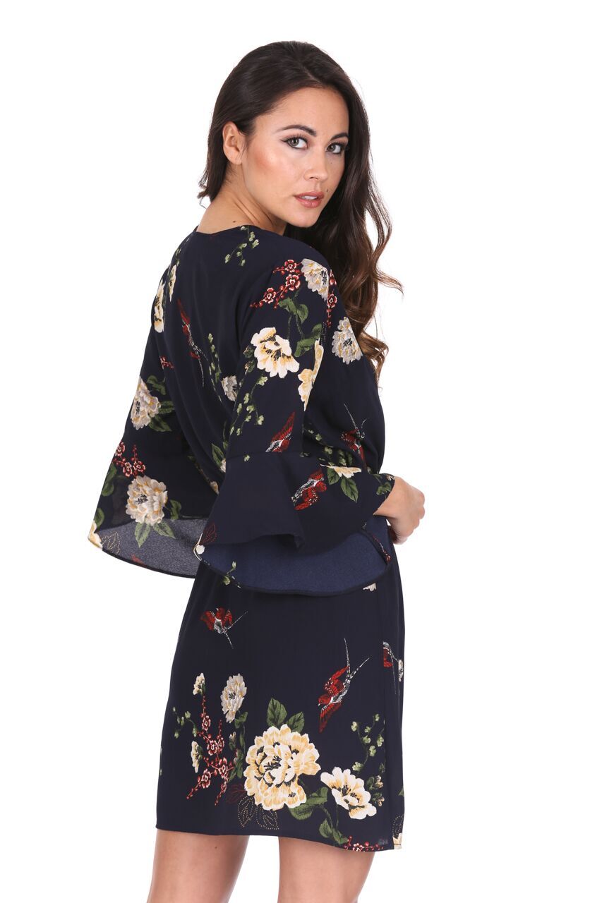 Kikodress - Navy Floral Elasticated Waist Dress