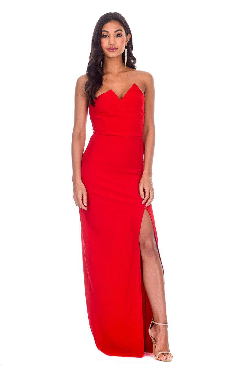 Kikodress - Red Notch Front Maxi Dress