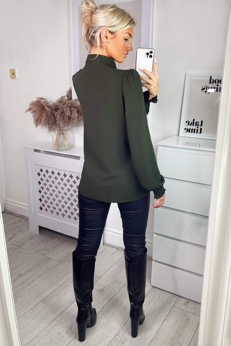 Kikodress - Olive Gold Button Up Elasticated Cuff Shirt