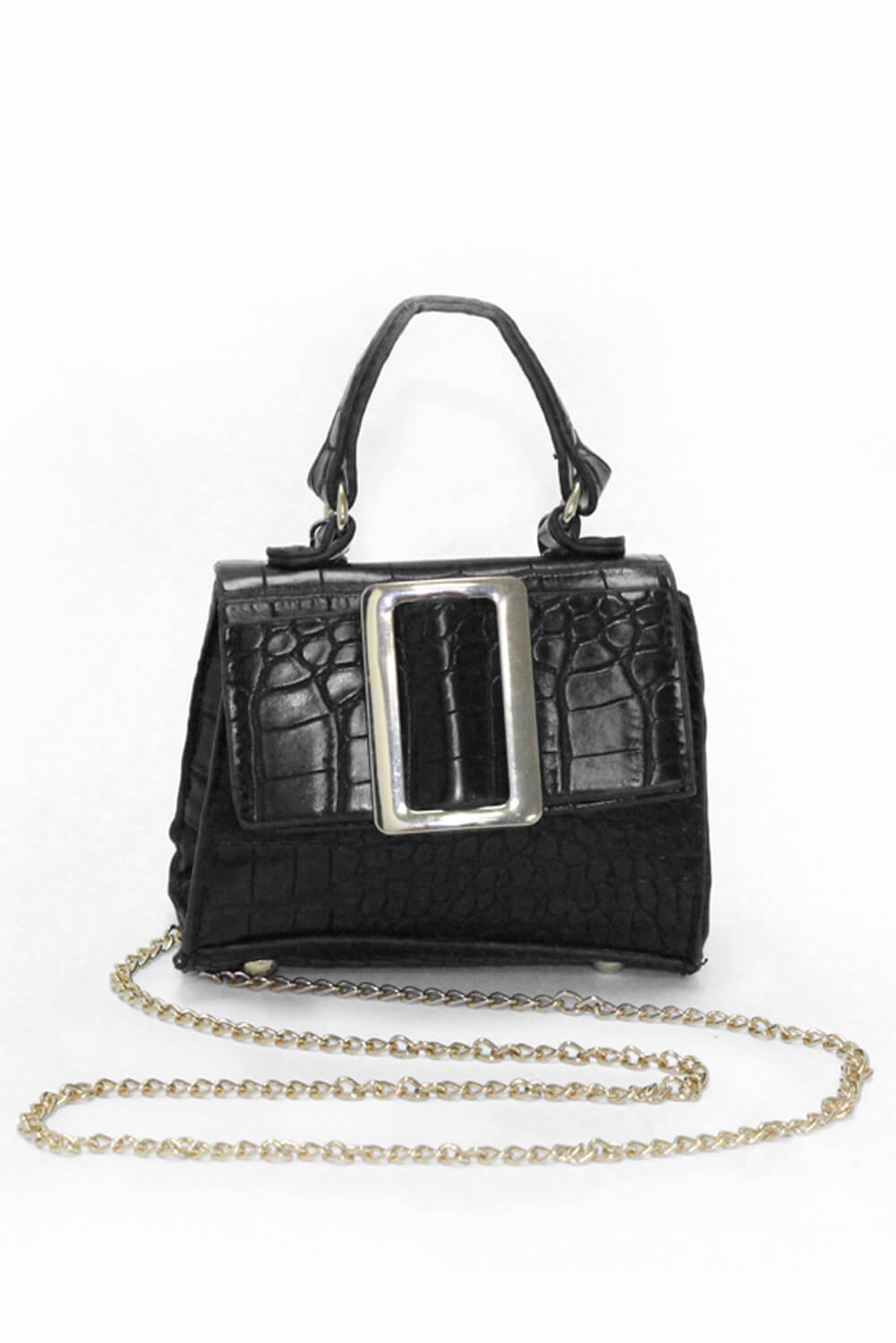 Kikodress - Black Croc Mini Handbag With Gold Buckle