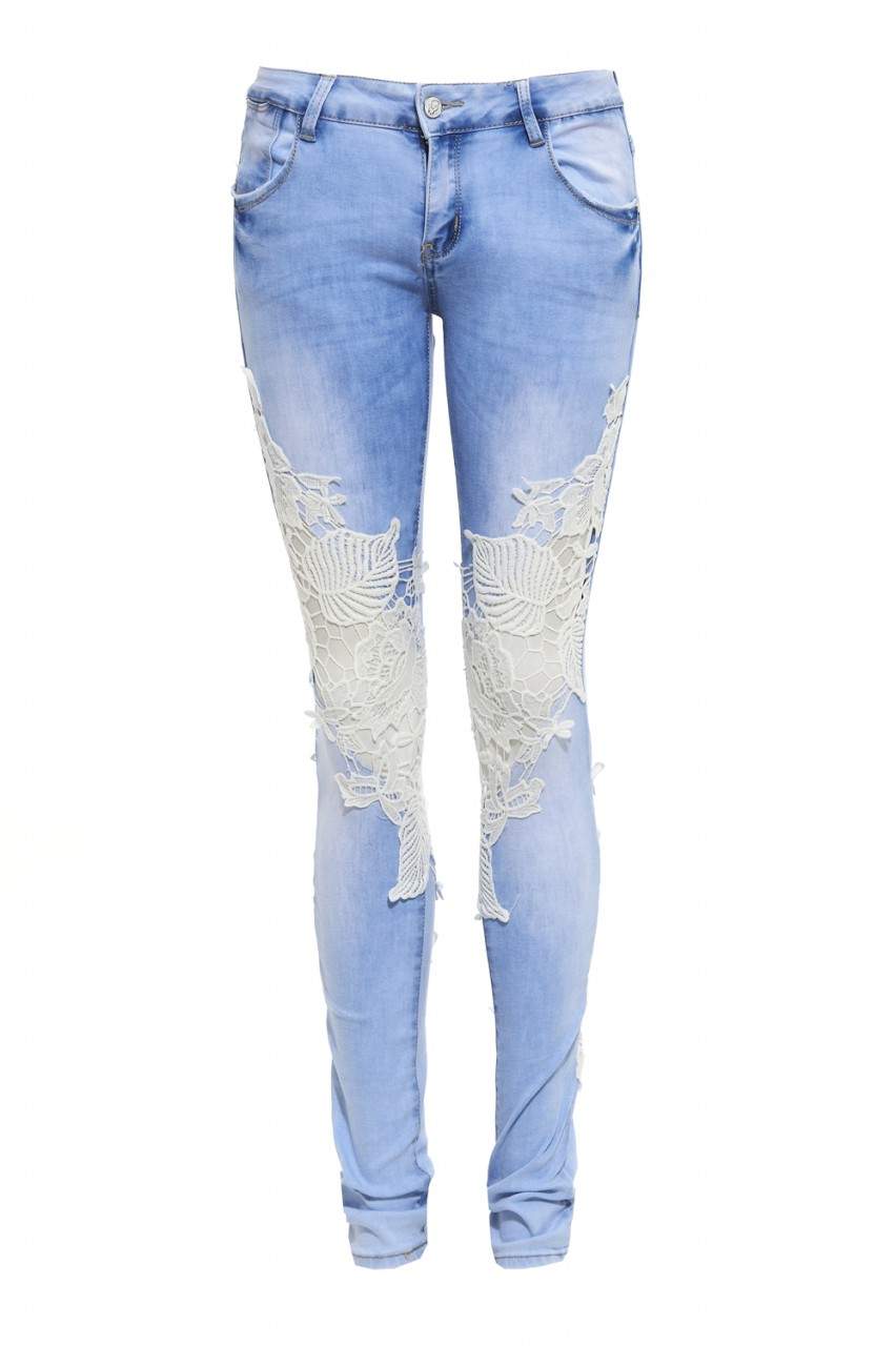 Kikodress - Knee Crochet Denim Jeans