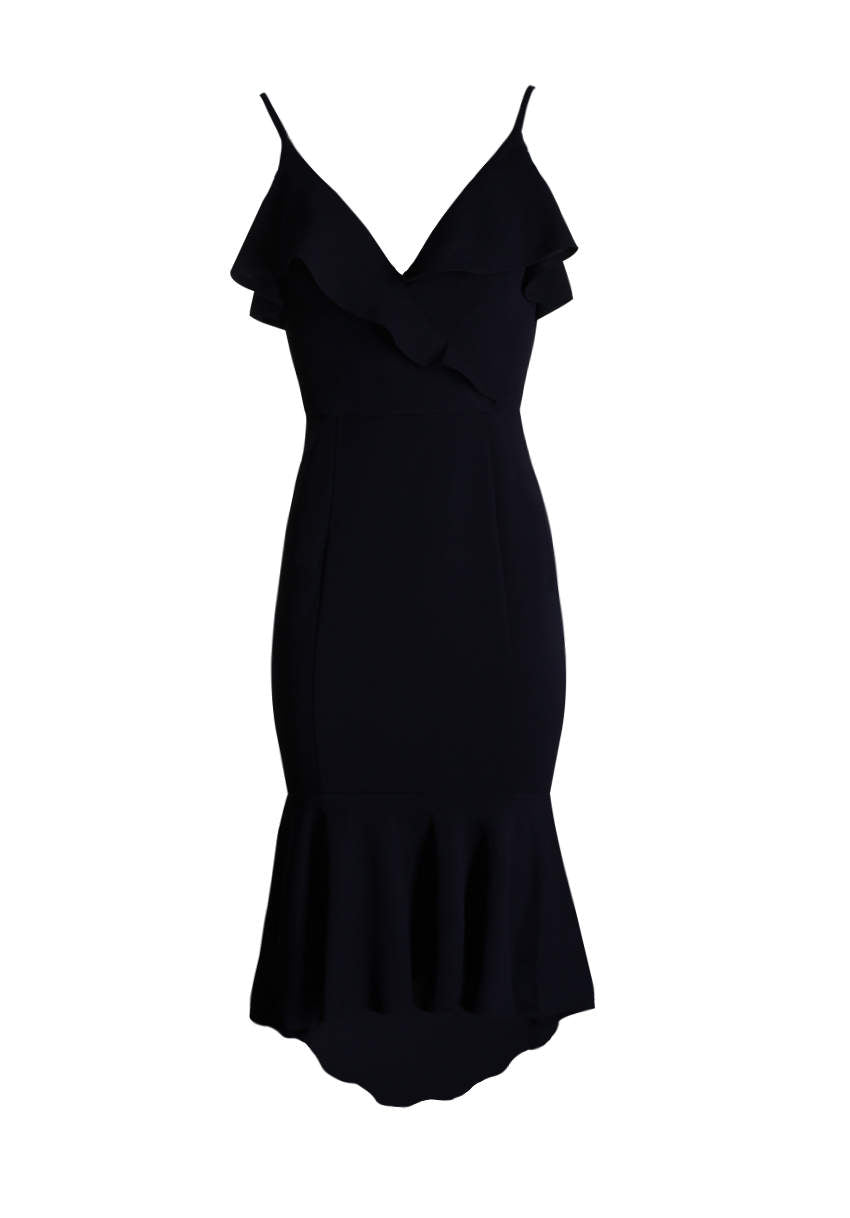 Kikodress - Navy Wrap Fishtail Midi Dress