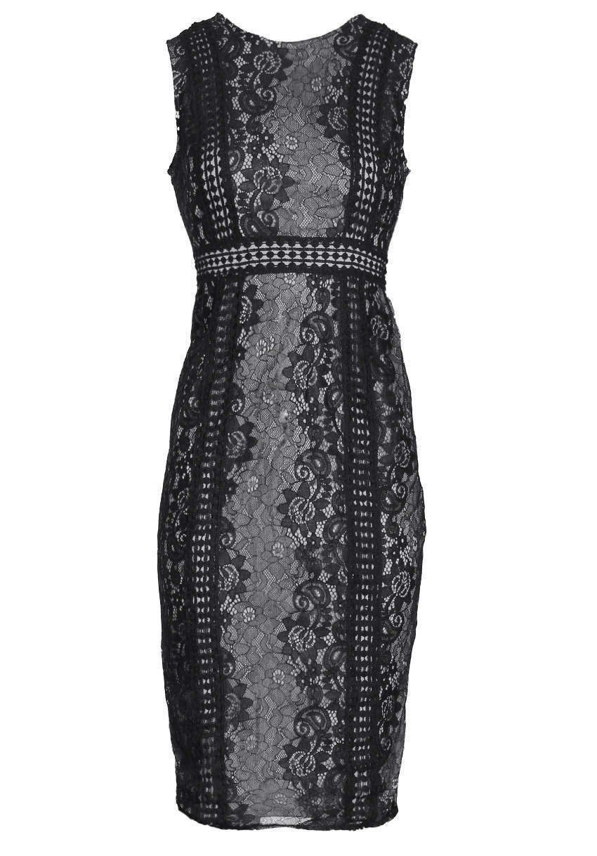 Kikodress - Black and Grey Lace Midi Dress