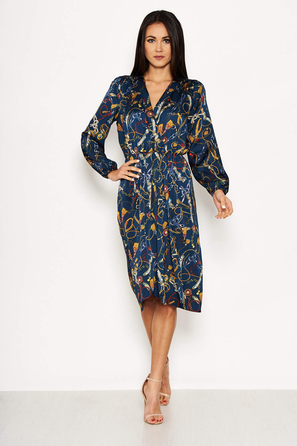 Kikodress - Chain Printed Wrap Style Dress
