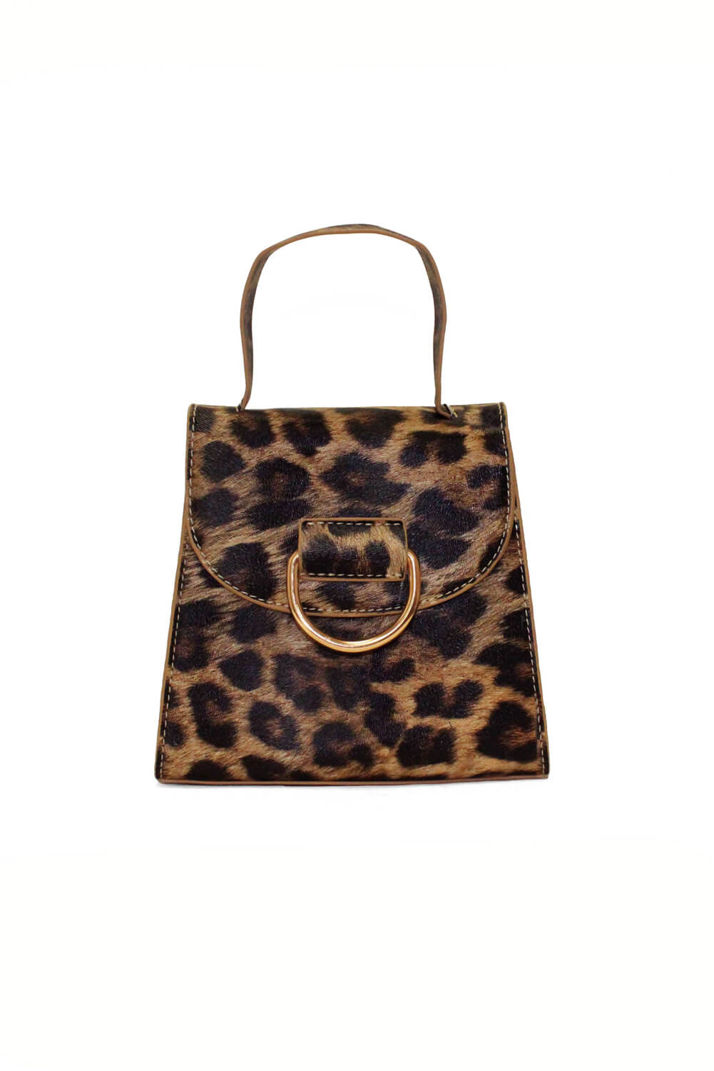 Kikodress - Leopard Mini Patent Bag With Gold Ring