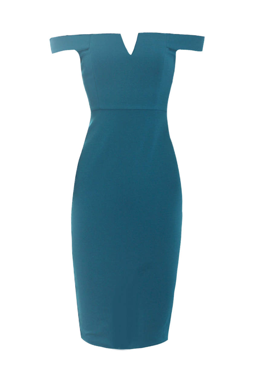 Kikodress - Teal Bardot Bodycon Dress