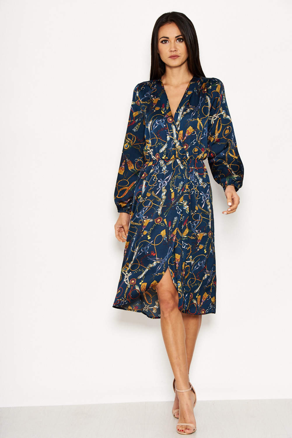 Kikodress - Chain Printed Wrap Style Dress