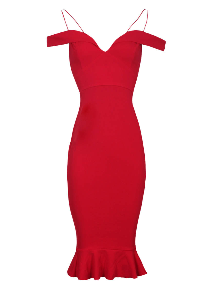 Kikodress - Red Off The Shoulder Fishtail Dress
