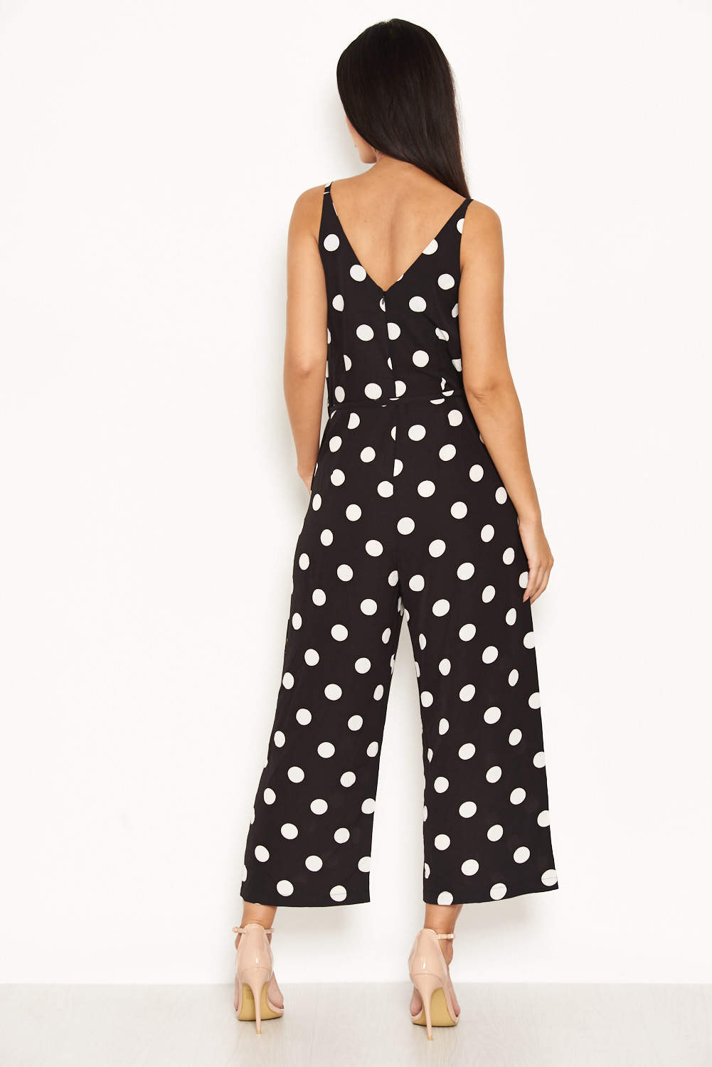 Kikodress - Black Polka Dot Tie Waist Jumpsuit