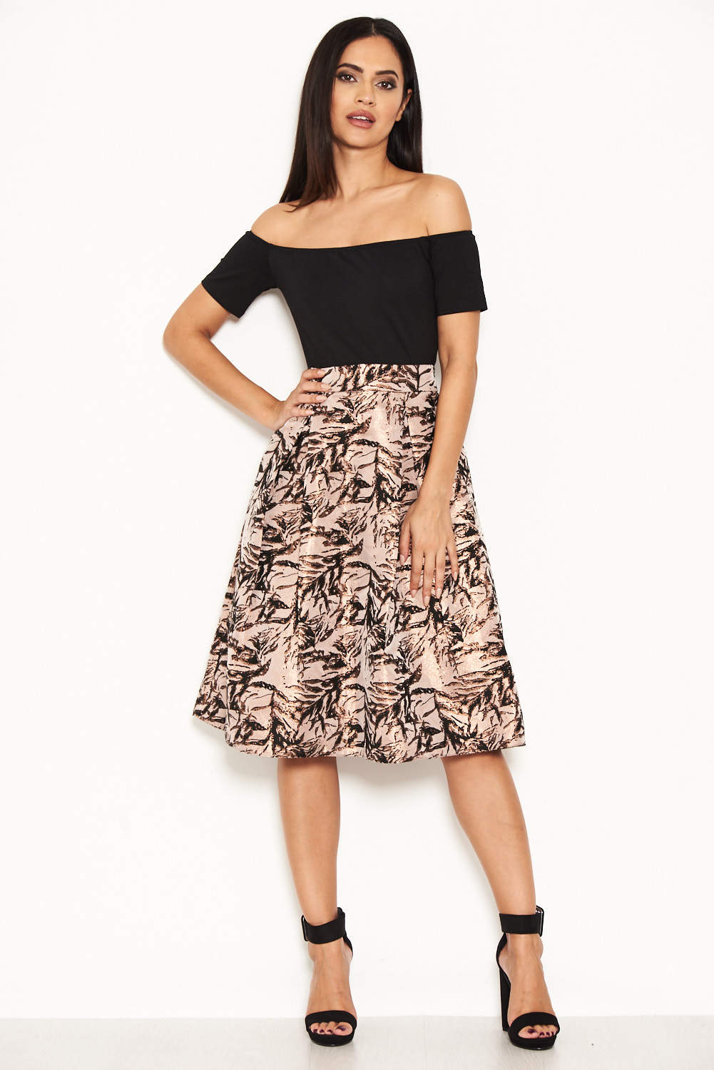 Kikodress - Black Printed 2 in 1 Skater Dress