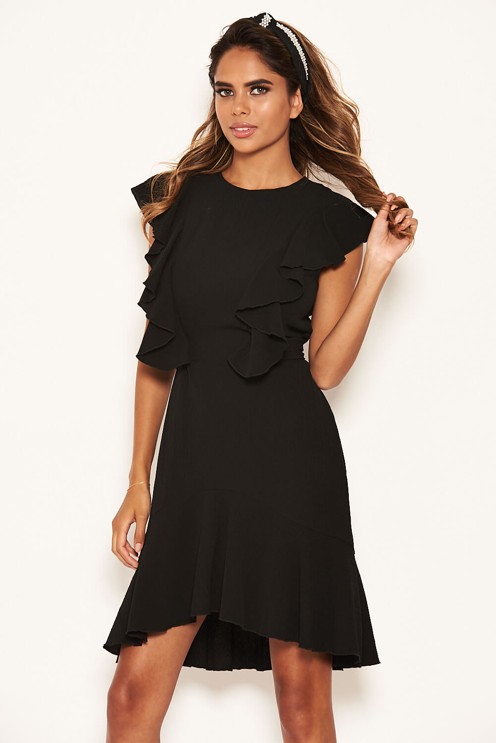 Kikodress - Black Wrap Frill Detail Dress