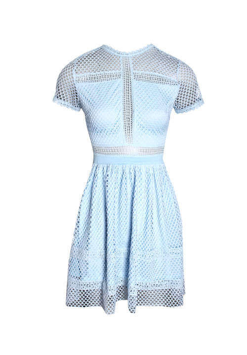 Kikodress - Light Blue Crochet Short Sleeved Dress