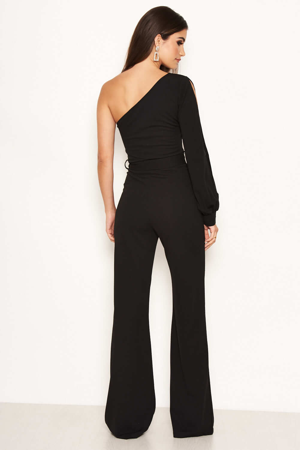Kikodress - Black One Shoulder Split Sleeve Jumpsuit