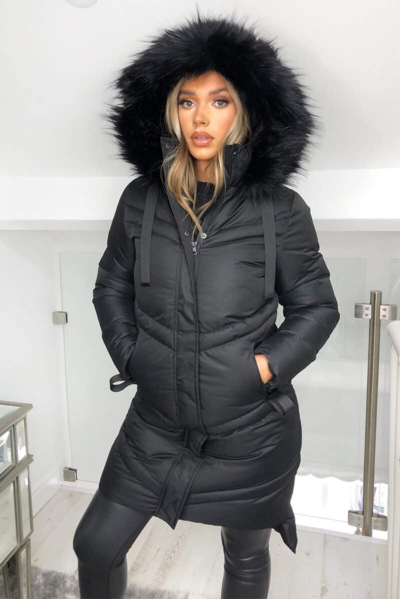 Kikodress - Black Padded Long-line Puffer Coat