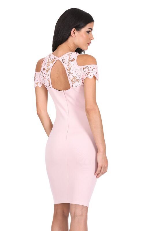 Kikodress - Pink Cold Shoulder Crochet Dress