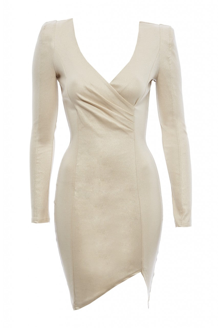 Kikodress - V Neck Shoulder Pad Bodycon Dress